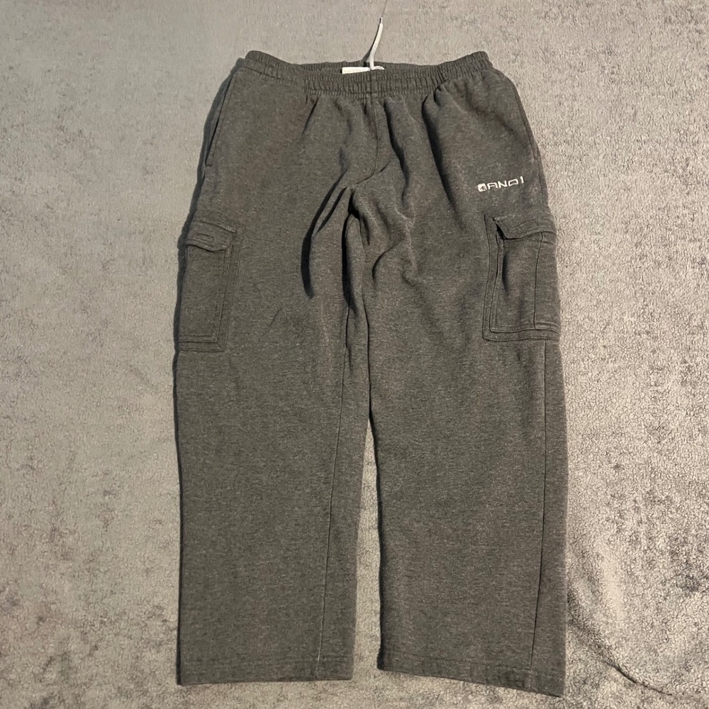 Vintage Y2K AND1 Mens XL Fleece Cargo Sweatpants Gray Straight Leg